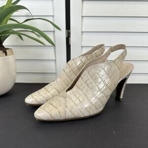 Wonders Spain Cut Court Shoe Tan Croc Embossed Slingback Heels Size EU 40 US 9